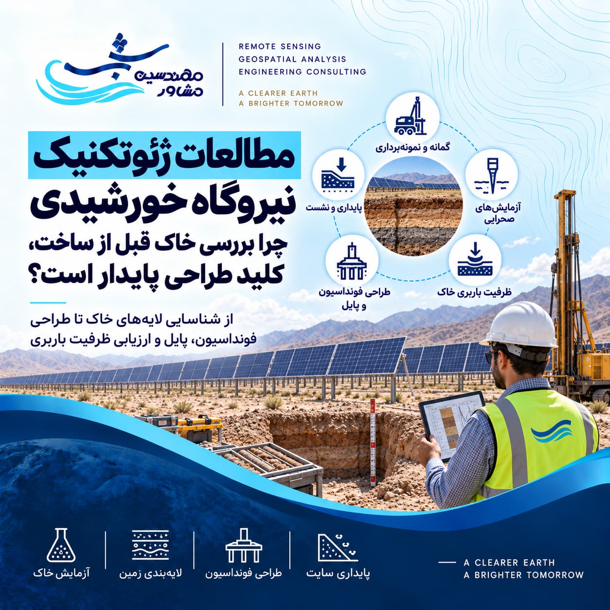 مطالعات ژئوتکنیک نیروگاه خورشیدی؛ بررسی خاک، فونداسیون و ریسک‌های ساخت